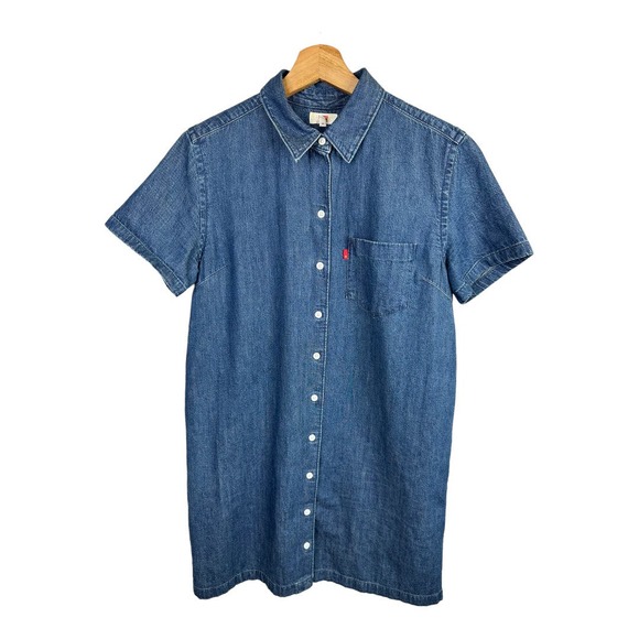 Levi's Dresses & Skirts - Levis Womens size Small Button Front Short Sleeve Chambray Jean Shirt Dress